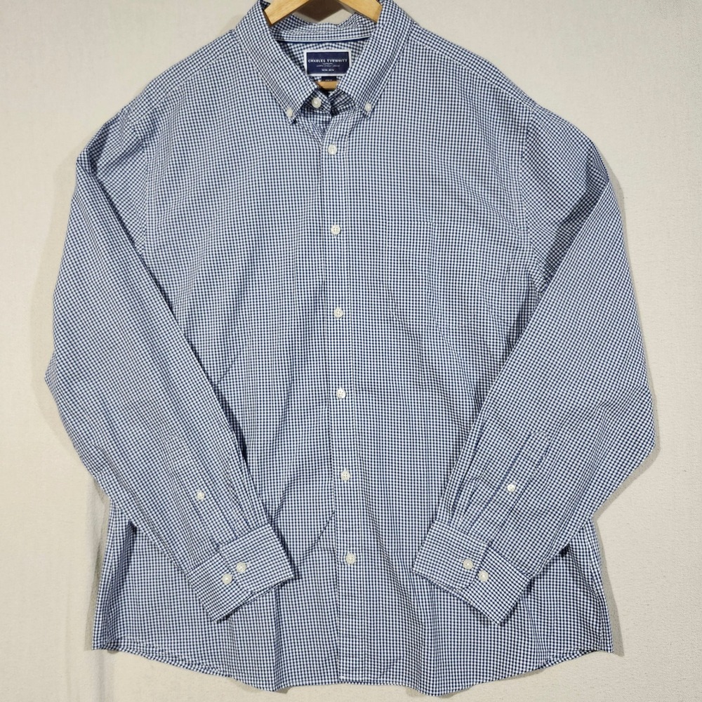 Charles Tyrwhitt Mens Slim Fit Non-Iron Gingham Dress Shirt Navy White XXL